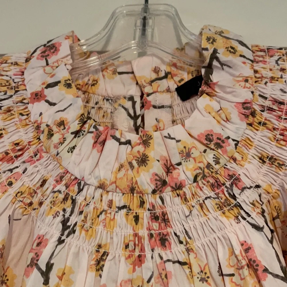 J.Crew Smocked neck puff-sleeve dress in cherry blossoms BA926